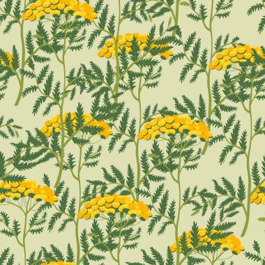 Yeşil yapraklı sarı kır çiçeklerinin pürüzsüz vektör deseni. Duvar kağıtları ve kumaş baskıları için mükemmel..