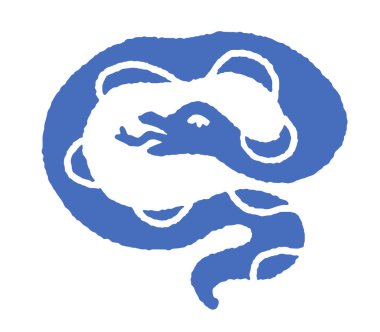 Beyaz arka planda izole edilmiş, boyanmış bir yılanın mavi silueti, kabile, doğa ve vahşi yaşam temalarına uygun vektör illüstrasyonları..