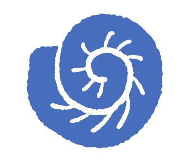 Karmaşık spiral dizaynlı stilize edilmiş mavi nautilus kabuğu, beyaz arka planda izole edilmiş, okyanus, deniz ya da doğal temalar için ideal vektör illüstrasyonu.