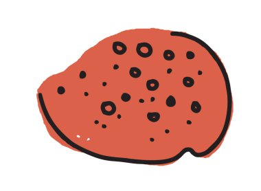 Beyaz üzerine izole edilmiş, minimalist bir tarzda özetlenmiş, kırmızı deniz kabuğunun soyut bir vektör tasviri. Eğitim kaynakları ve dekoratif tasarımlar için ideal.