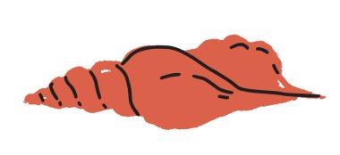 Beyaz arka planda izole edilmiş minimalist vektör tarzıyla gösterilmiş kırmızı bir kabuk. Okyanus temalı tasarımlar veya eğitim materyalleri için ideal.