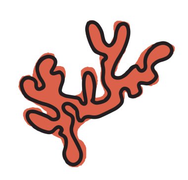 Beyaz arka planda izole edilmiş elle çizilmiş bir mercanın soyut vektör çizimi. Plaj ve okyanus temalı projeler için ideal.