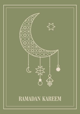 Ramazan temalı tasarım elemanlarının minimalist tarzda vektör illüstrasyonu. İslami selamlar, dijital kullanım ve şenlikli dekorasyonlar için mükemmel. Beyaz arkaplanda izole.