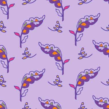 Modern bir sanat tasarımında stilize edilmiş soyut yapraklar ve botanik elementler içeren kusursuz bir vektör deseni, tekstil ve arka planlar için mükemmel..