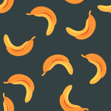 Koyu yeşil bir zeminde, eğlenceli ve tuhaf, dikişsiz olgun muz deseni. Oyuncak mutfak tekstili, çocuk giyimi ya da meyve ambalajı için mükemmel..