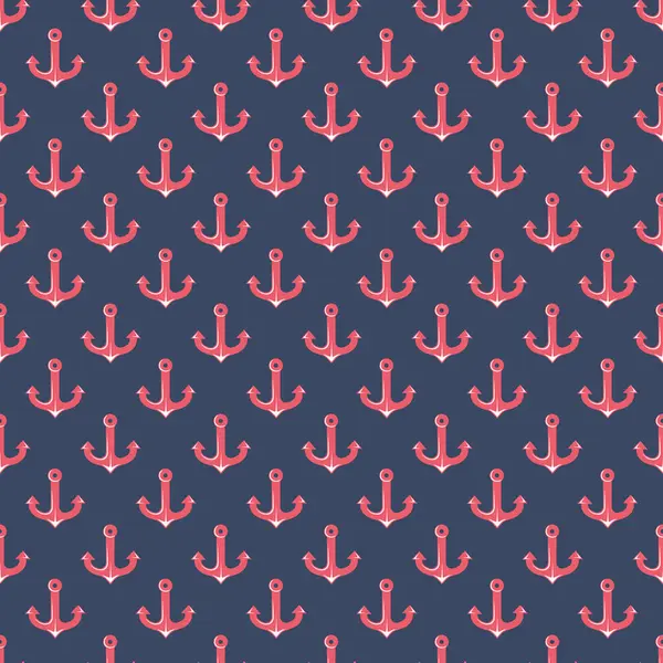 Koyu donanma arka planında biçimlendirilmiş kırmızı çapaları olan kusursuz bir vektör deseni. Deniz, deniz ya da kıyı tasarımı projeleri için mükemmel bir çizim teması.