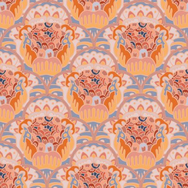 Kusursuz desenli soyut dekoratif horoz motifleri ve folkloral süs vektör stili. Tekstil duvar kağıtları ve mutfak dekorasyonu için mükemmel..