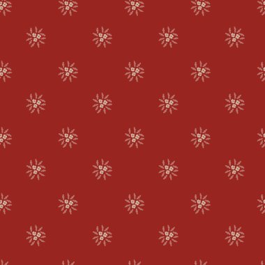 Kırmızı zemin üzerinde küçük çiçek yıldız elementleri olan kusursuz vektör deseni, duvar kağıtları, kumaşlar ve ambalaj için dekoratif tarzda oluşturuldu.