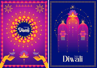 Diwali bayramını kutlayan nilüfer, diyas, şeker ve fenerlerle tapınak kemerinin vektör çizimi.