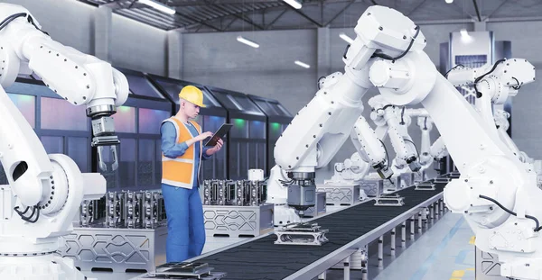 智能工厂概念 自动化制造技术 3D插图 免版税图库图片