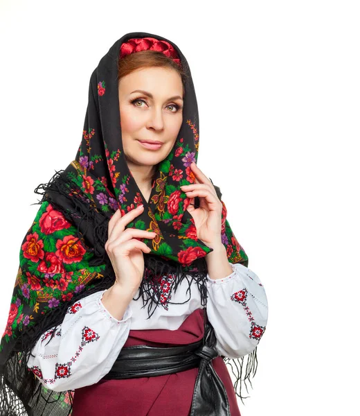 Schöne Ukrainerin Nationaltracht Attraktive Ukrainerin Traditioneller Ukrainischer Stickerei Isoliert Auf — Stockfoto