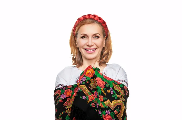 Krásná Ukrajinka Národním Kostýmu Atraktivní Ukrajinská Žena Tradiční Ukrajinské Výšivce — Stock fotografie