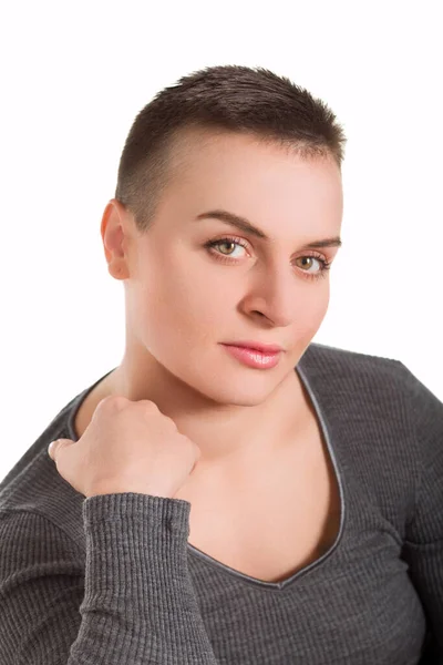 Portrait Beautiful Woman Short Black Hair Isolated Atwhite Background — Stock Photo, Image