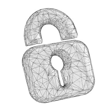 Beyaz arkaplanda üç boyutlu kilit simgesi izole edildi. 3B illüstrasyon.