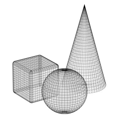 Beyaz arka planda izole edilmiş üç boyutlu geometrik ilkeller. 3B illüstrasyon.