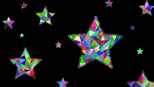 Multicolored star shapes on black background. Illustration.