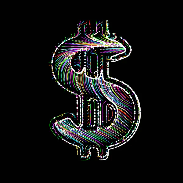 Multicolored dollar icon on black background. Illustration.