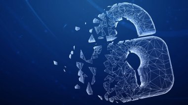 Mavi arkaplanda üç boyutlu kilit simgesi izole edildi. 3B illüstrasyon.