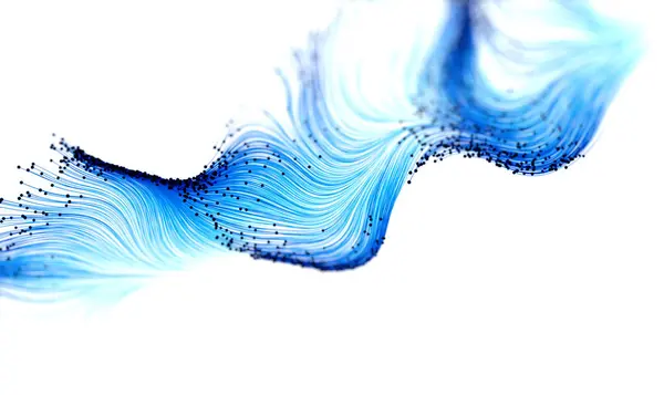 Blaue Fließende Partikel Auf Weißem Hintergrund Illustration — Stockfoto