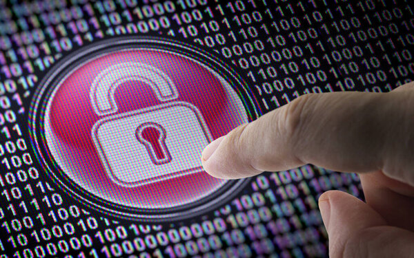 Rek icon in display with binary code (array of bits). 3D-моделирование.