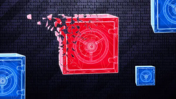 Зламаний Сейф Темному Високотехнологічному Фоні Двійковому Кіберпросторі Під Час Сканування Стокове Зображення