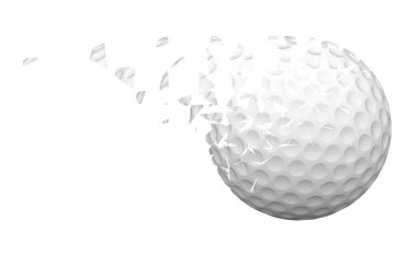 Beyaz arka planda golf topu kırığı. 3B Görüntü.