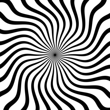 Siyah beyaz radyal kıvrımlı çizgiler. Görüntü.