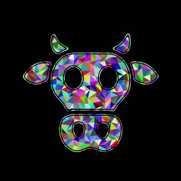 Multicolored cow icon on black background. Illustration.