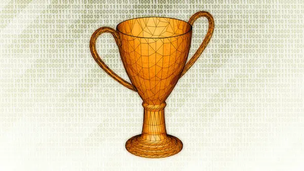Trojrozměrná Trofej Izolovaná Jasném Tech Pozadí Binárním Kyberprostoru Ilustrace Royalty Free Stock Obrázky