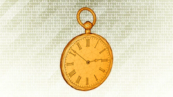 Reloj Bolsillo Tridimensional Sobre Fondo Binario Brillante Ilustración Fotos de stock libres de derechos