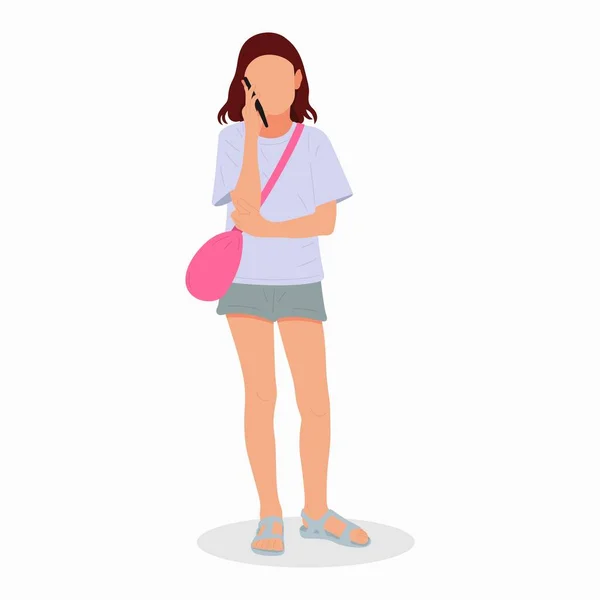 Girl Shoulder Bag Talking Phone — Stock Vector