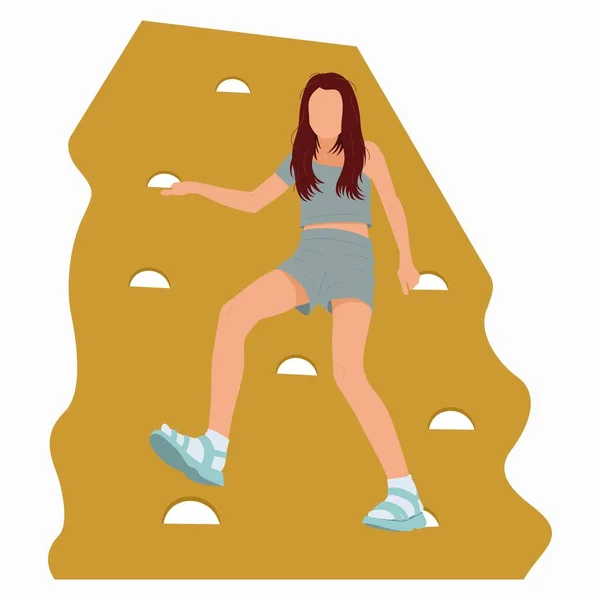 Young Girl Climbing Artificial Rock Wall — Stock Vector