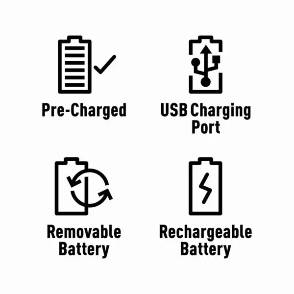 充电前 Usb充电端口 可拆卸电池 可充电电池信息标志 — 图库矢量图片