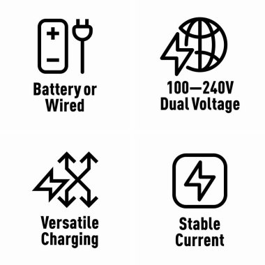 Pil veya kablo, çift voltaj, şarj, sabit akım simgeleri