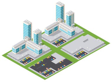 Isometric 3d illüstrasyon parkı ağaçları orman doğa doğa doğa doğa doğa doğa tasarımı için beyaz arka plan. Vektör izole edildi. Bir şehir haritası, oyunlar ve kasaban için