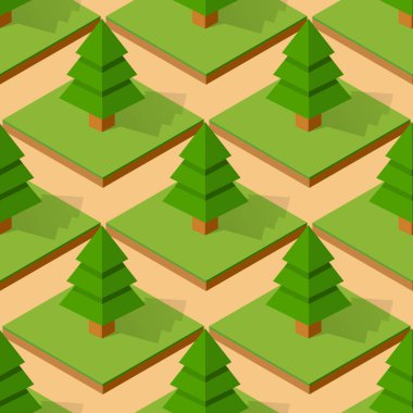 Ağaç parkı olan kusursuz doğal orman Döşeme desenini tekrarlıyor Yazdırma ve Tasarım Yaratıcı Tasarım için Isometric Illustration