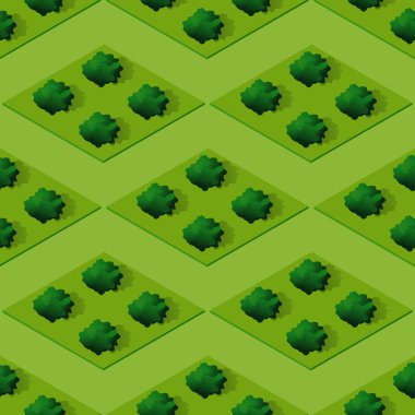 Ağaç parkı olan kusursuz doğal orman Döşeme desenini tekrarlıyor Yazdırma ve Tasarım Yaratıcı Tasarım için Isometric Illustration