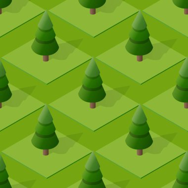 Ağaç parkı olan kusursuz doğal orman Döşeme desenini tekrarlıyor Yazdırma ve Tasarım Yaratıcı Tasarım için Isometric Illustration