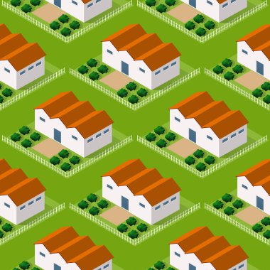 Pürüzsüz şehir binası Döşeme Şablonunu Tekrar Ediyor Yazdırma ve Tasarım Yaratıcı Tasarım için Isometric Illustration