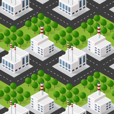 Fabrika, fabrika, endüstriyel, endüstriyel Kusursuz Döşeme Şablonu Yazdırma ve Tasarım Yaratıcı Tasarım Isometric Illustration