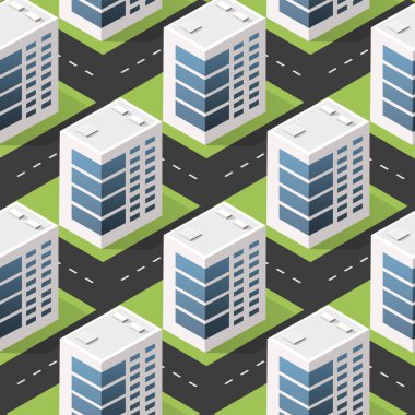 Pürüzsüz şehir binası Döşeme Şablonunu Tekrar Ediyor Yazdırma ve Tasarım Yaratıcı Tasarım için Isometric Illustration