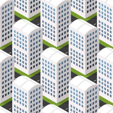 Pürüzsüz şehir binası Döşeme Şablonunu Tekrar Ediyor Yazdırma ve Tasarım Yaratıcı Tasarım için Isometric Illustration
