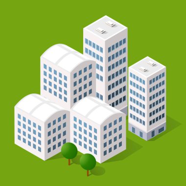 Isometric 3D ağaçlar orman doğası çevre tasarımı için yeşil arka plan elementleri. Çizim. Şehir haritaları, oyunlar ve kasabanız için simgeler