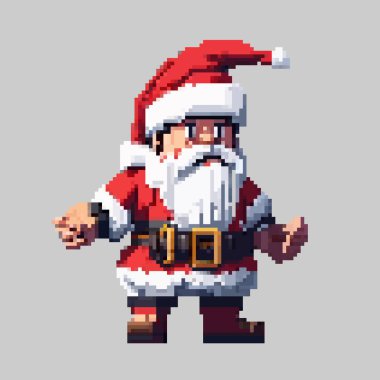Noel pikseli Noel Baba, bayrama çocukları ve yetişkinleri hediyelerle tebrik etmek için geldi. Piksel sanatı 8- bit biçiminde resimleme