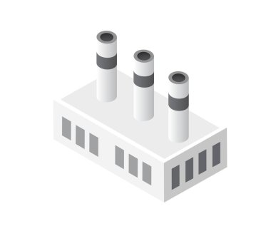 İki bacası olan ve atmosfere duman ve kirletici madde salan bir enerji santralini tasvir eden Isome view, endüstriyel etkiyi vurguluyor.