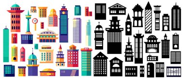 Çeşitli mimari tarzları yansıtan bu bina koleksiyonu kentsel planlama veya emlak projeleri için mükemmeldir.