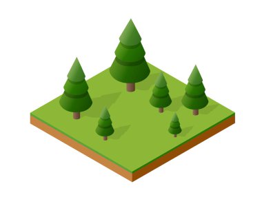 Bu izometrik illüstrasyon, yeşil çimenlerin üzerine düşen gölgeleri gösteriyor.