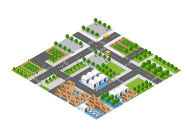Canlı izometrik şehir, şehir planlama ve altyapısını temsil eden parklar, yollar, depolar ve lojistikler sergileniyor
