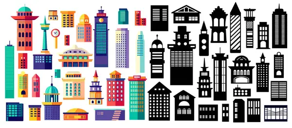 Çeşitli mimari tarzları yansıtan bu bina koleksiyonu kentsel planlama veya emlak projeleri için mükemmeldir.