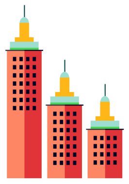 Üç gökdelenin modern, minimalist çizimi hareketli bir şehirde dimdik ayakta duruyor.